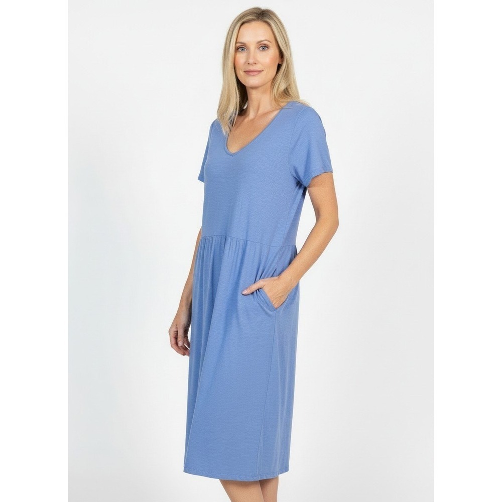 J. Jill Knit Dress Blue Slub Cotton Pockets Midi Coastal Travel Large Petite